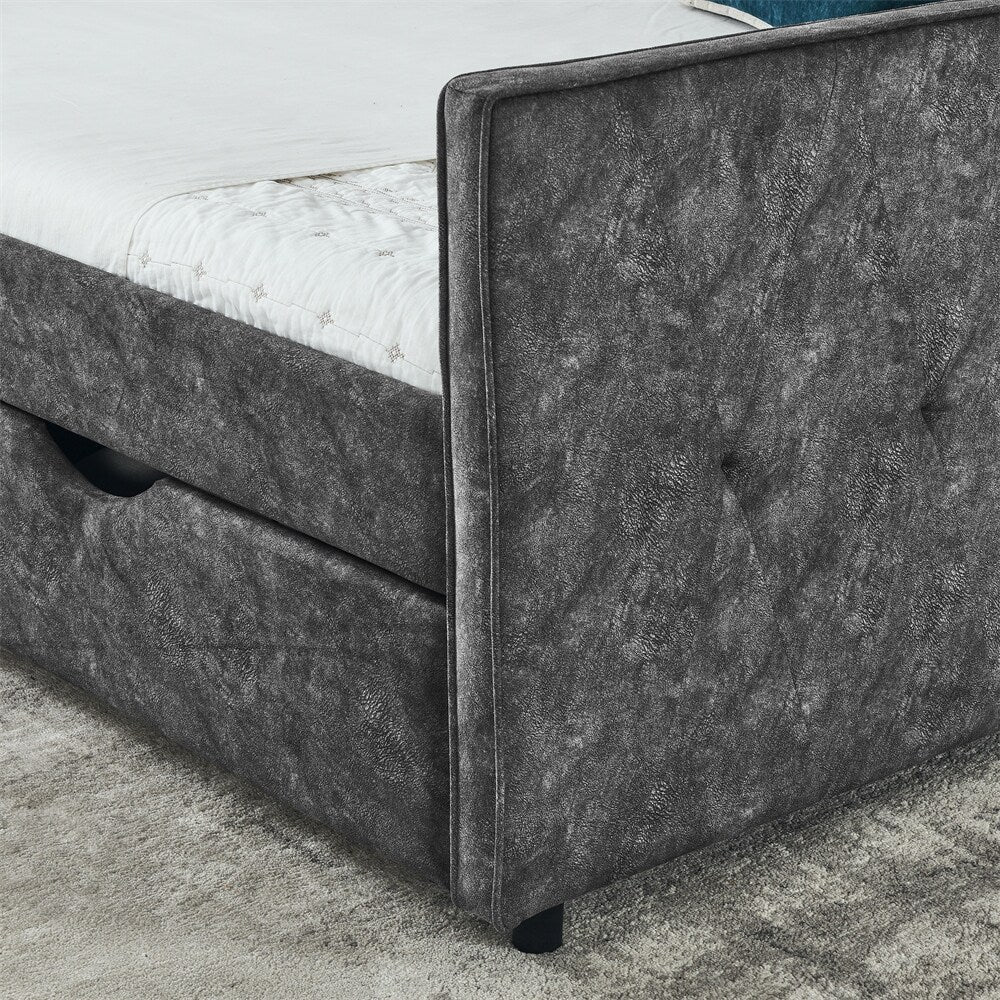 Queen Size Daybed with Drawers Upholstered Tufted Sofa Bed
