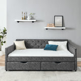 Queen Size Daybed with Drawers Upholstered Tufted Sofa Bed