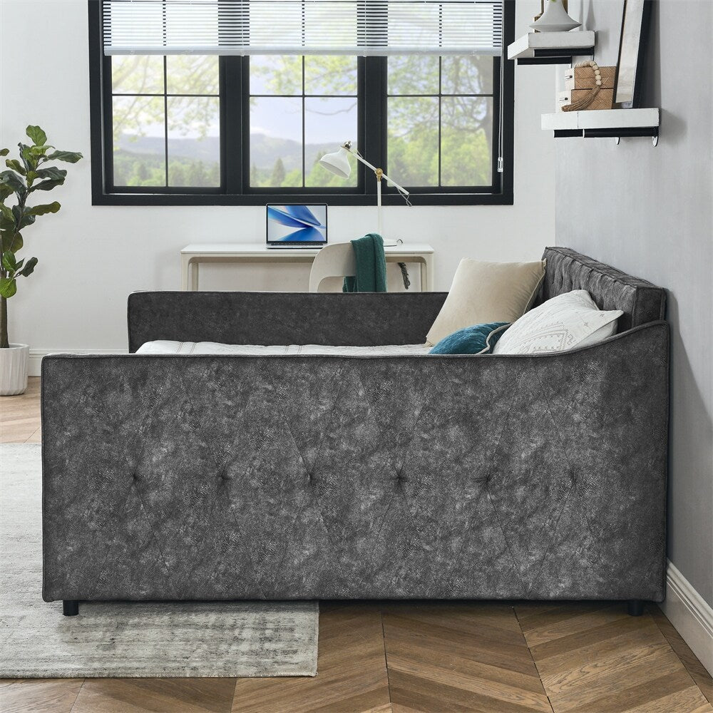 Queen Size Daybed with Drawers Upholstered Tufted Sofa Bed