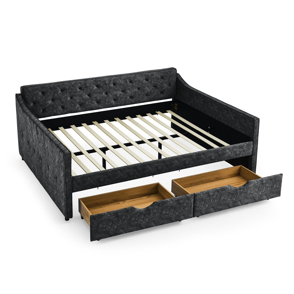 Queen Size Daybed with Drawers Upholstered Tufted Sofa Bed