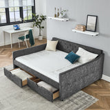 Queen Size Daybed with Drawers Upholstered Tufted Sofa Bed