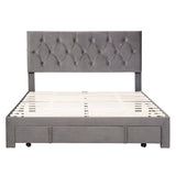 Queen Size Elegant Design Storage Bed Velvet Upholstered Platform Bed with a Big Drawer,No Box Spring required,Ease Assembly
