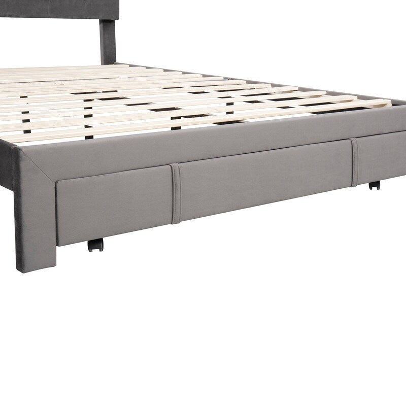 Queen Size Elegant Design Storage Bed Velvet Upholstered Platform Bed with a Big Drawer,No Box Spring required,Ease Assembly