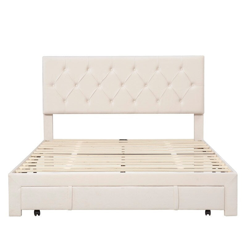 Queen Size Elegant Design Storage Bed Velvet Upholstered Platform Bed with a Big Drawer,No Box Spring required,Ease Assembly