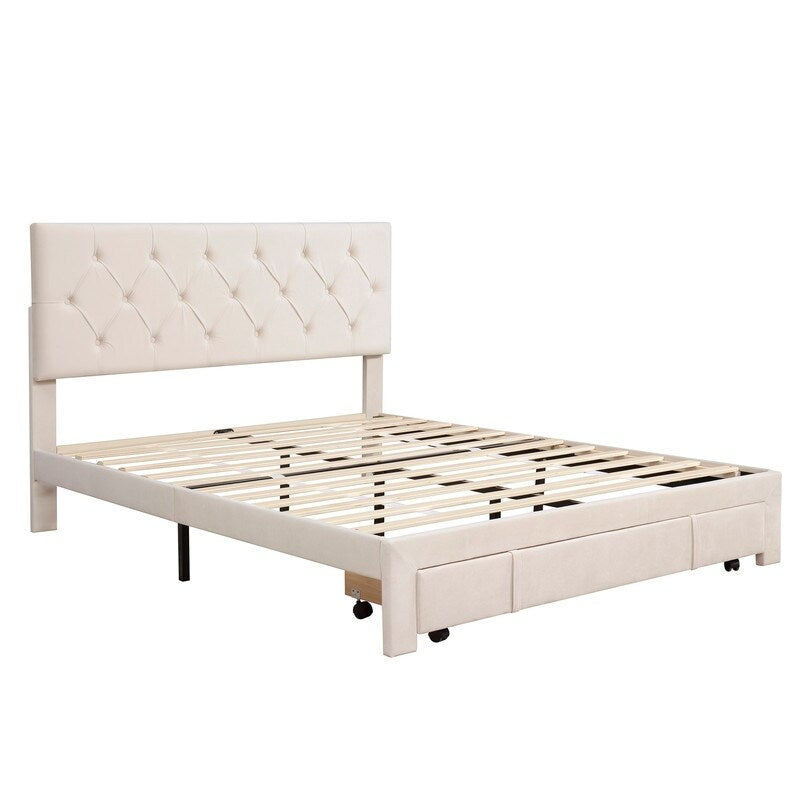 Queen Size Elegant Design Storage Bed Velvet Upholstered Platform Bed with a Big Drawer,No Box Spring required,Ease Assembly