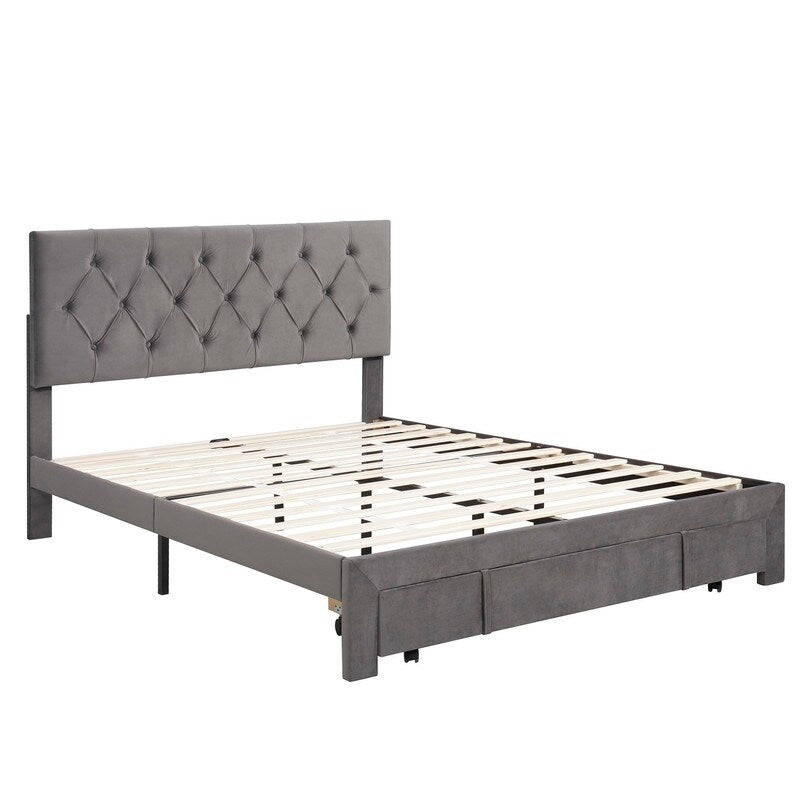 Queen Size Elegant Design Storage Bed Velvet Upholstered Platform Bed with a Big Drawer,No Box Spring required,Ease Assembly