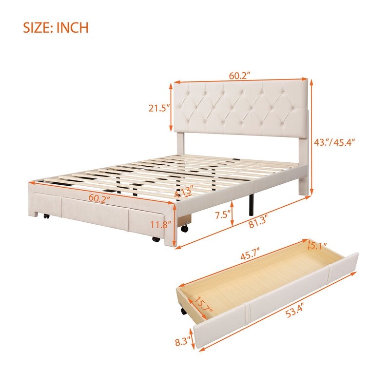 Queen Size Elegant Design Storage Bed Velvet Upholstered Platform Bed with a Big Drawer,No Box Spring required,Ease Assembly