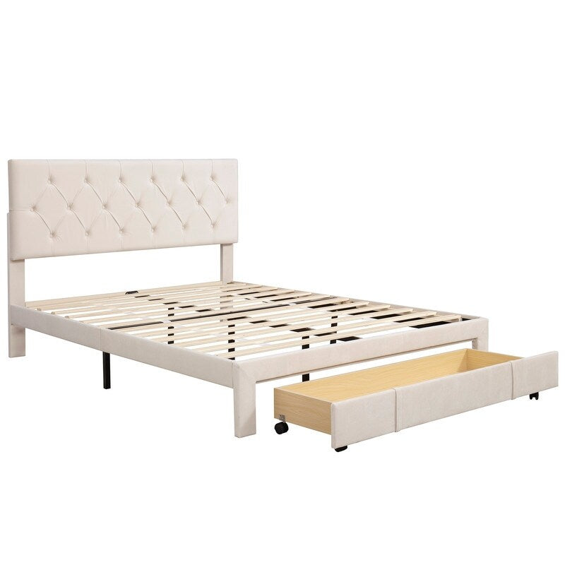 Queen Size Elegant Design Storage Bed Velvet Upholstered Platform Bed with a Big Drawer,No Box Spring required,Ease Assembly