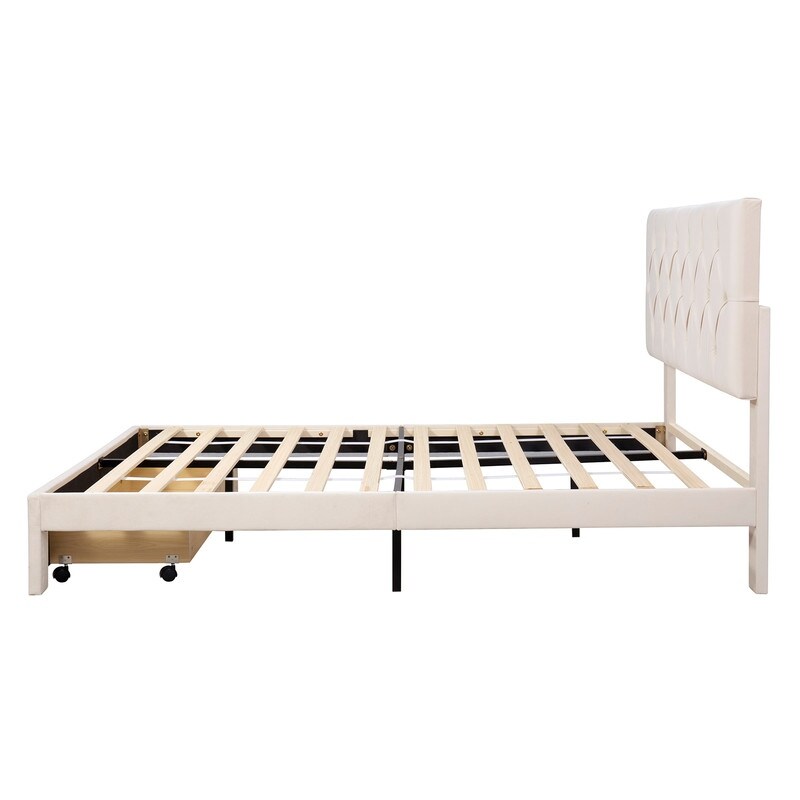 Queen Size Elegant Design Storage Bed Velvet Upholstered Platform Bed with a Big Drawer,No Box Spring required,Ease Assembly