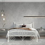 Queen Size Flower Metal Bed Frame with Headboard and Footboard/Mattress Foundation for Storage/Sturdy System