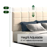 Queen Size Ivory Velvet Upholstered Platform Bed with 4 Storage Drawers, Square Stitched Button Tufted Headboard