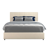Queen Size Ivory Velvet Upholstered Platform Bed with 4 Storage Drawers, Square Stitched Button Tufted Headboard