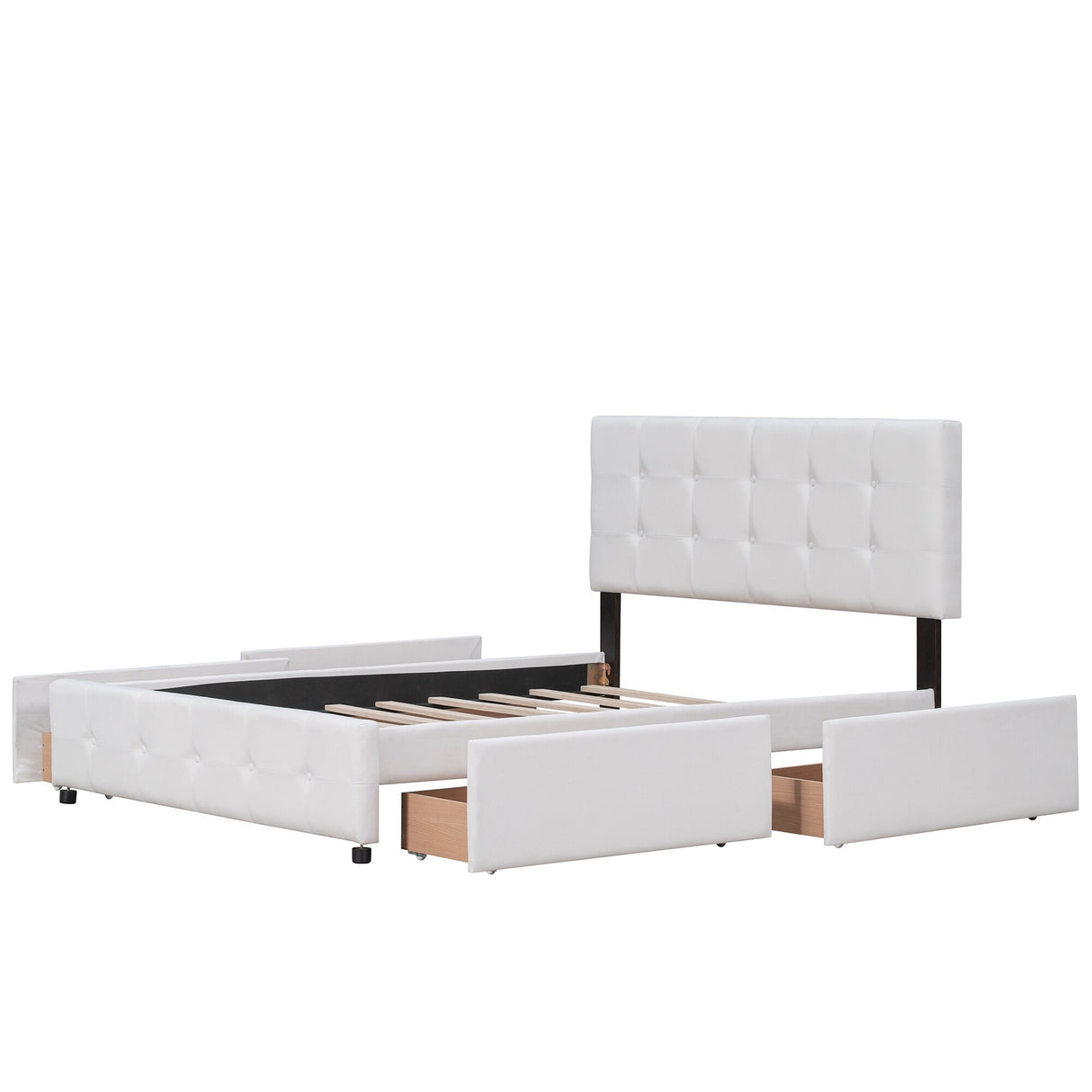 Queen Size Linen Fabric Upholstered Platform Bed with 4 Drawers