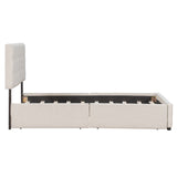 Queen Size Linen Fabric Upholstered Platform Bed with 4 Drawers