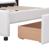 Queen Size Linen Fabric Upholstered Platform Bed with 4 Drawers