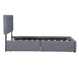 Queen Size Linen Fabric Upholstered Platform Bed with 4 Drawers