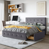 Queen Size Linen Fabric Upholstered Platform Bed with 4 Drawers