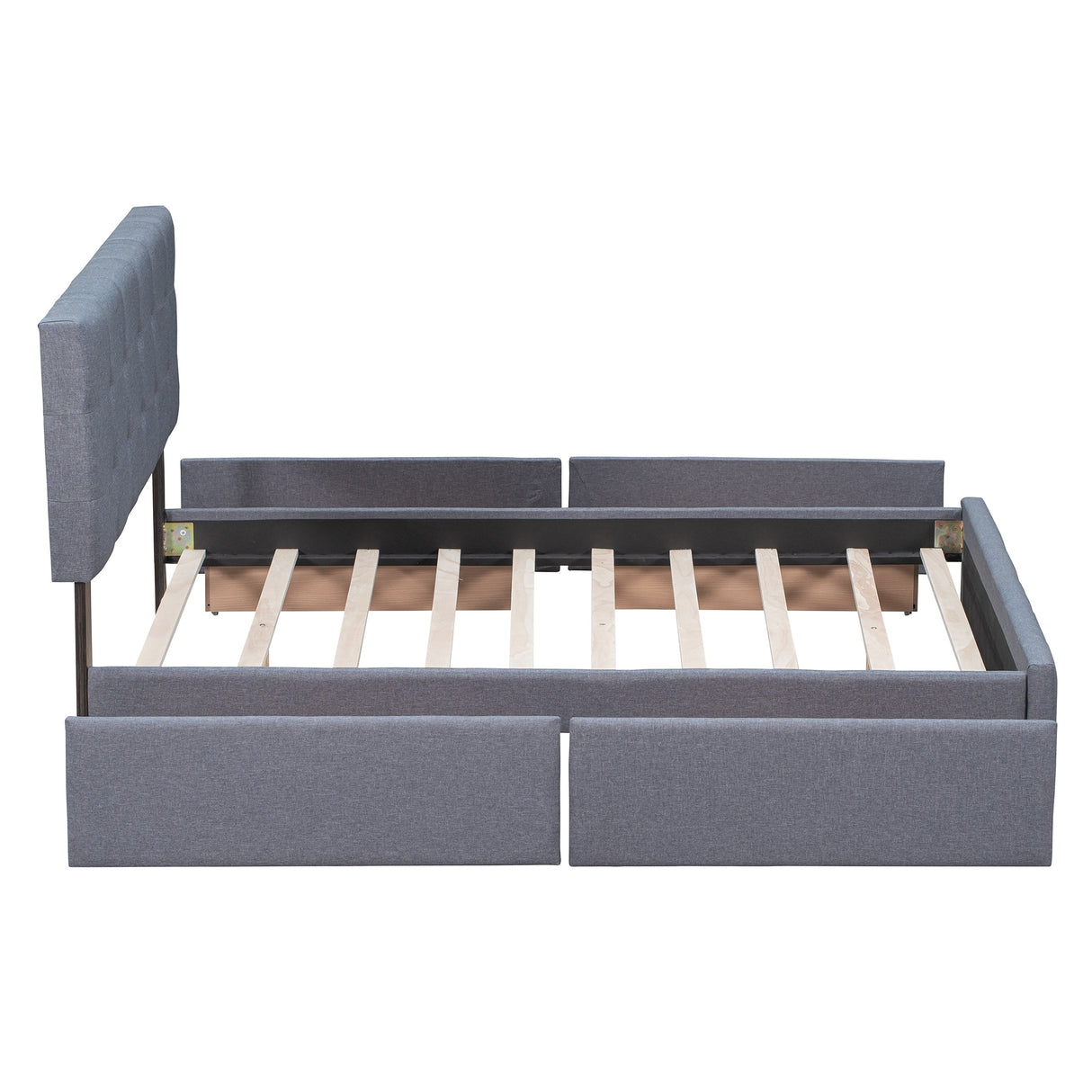 Queen Size Linen Fabric Upholstered Platform Bed with 4 Drawers