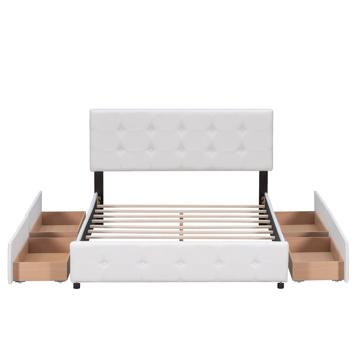 Queen Size Linen Fabric Upholstered Platform Bed with 4 Drawers