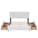 Queen Size Linen Fabric Upholstered Platform Bed with 4 Drawers