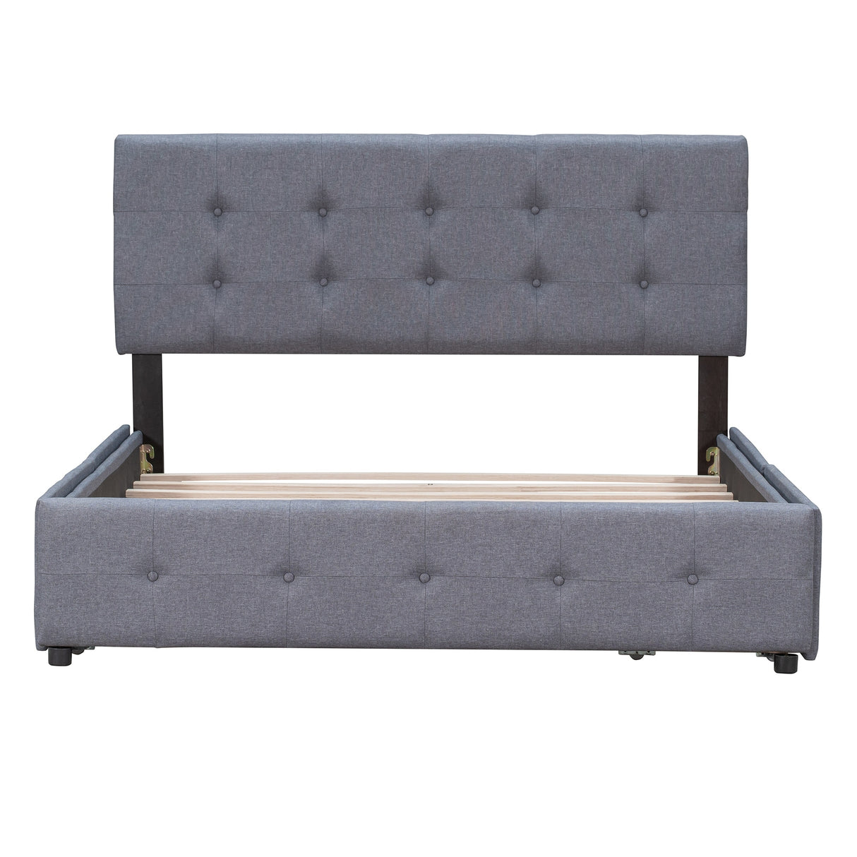 Queen Size Linen Fabric Upholstered Platform Bed with 4 Drawers