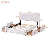 Queen Size Linen Fabric Upholstered Platform Bed with 4 Drawers