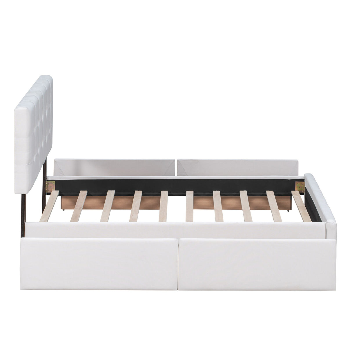 Queen Size Linen Fabric Upholstered Platform Bed with 4 Drawers