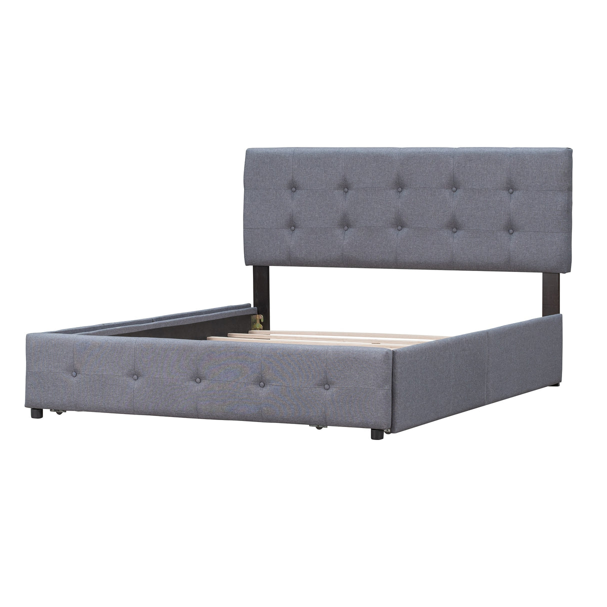 Queen Size Linen Fabric Upholstered Platform Bed with 4 Drawers
