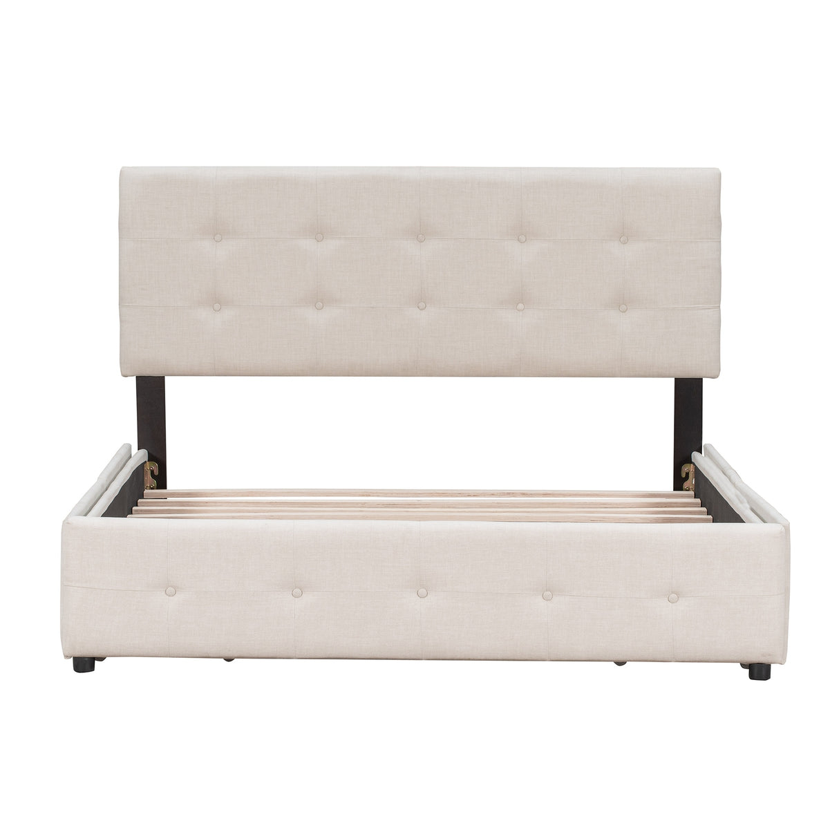 Queen Size Linen Fabric Upholstered Platform Bed with 4 Drawers