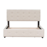 Queen Size Linen Fabric Upholstered Platform Bed with 4 Drawers