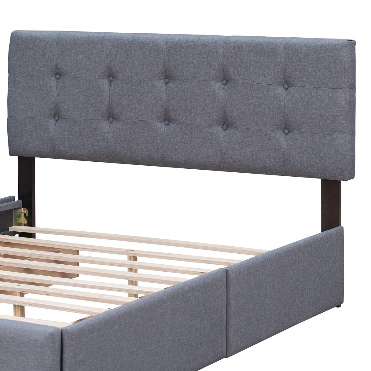 Queen Size Linen Fabric Upholstered Platform Bed with 4 Drawers