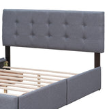 Queen Size Linen Fabric Upholstered Platform Bed with 4 Drawers