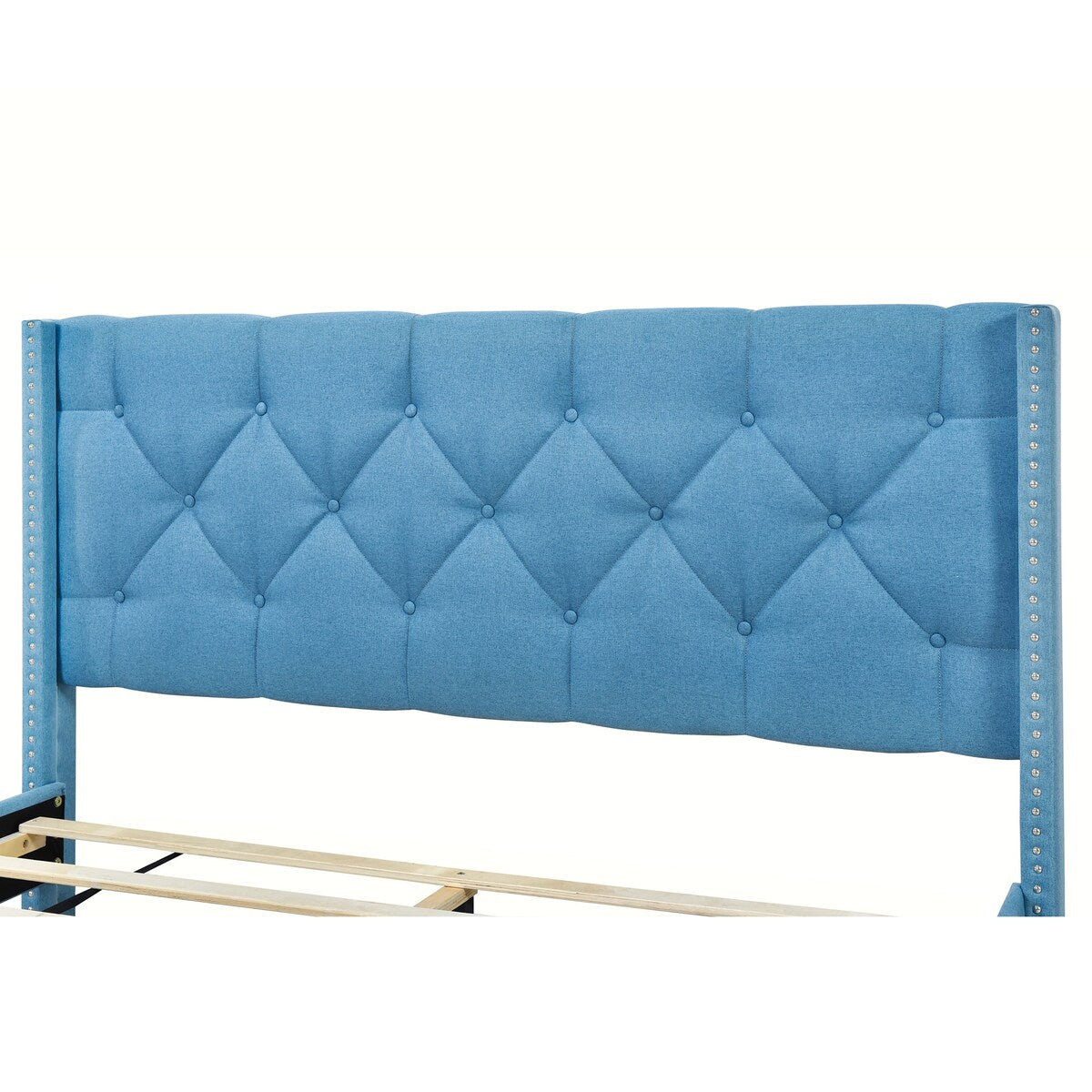 Queen Size Linen Platform Bed Frame with Two Drawers