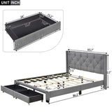 Queen Size Linen Platform Bed Frame with Two Drawers