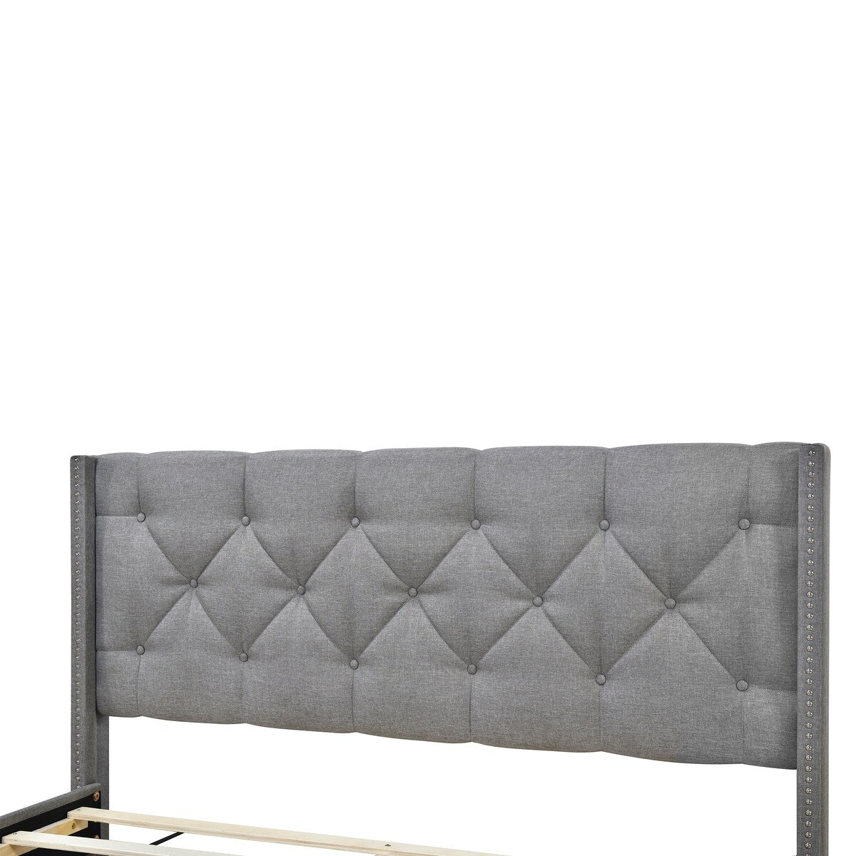 Queen Size Linen Platform Bed Frame with Two Drawers