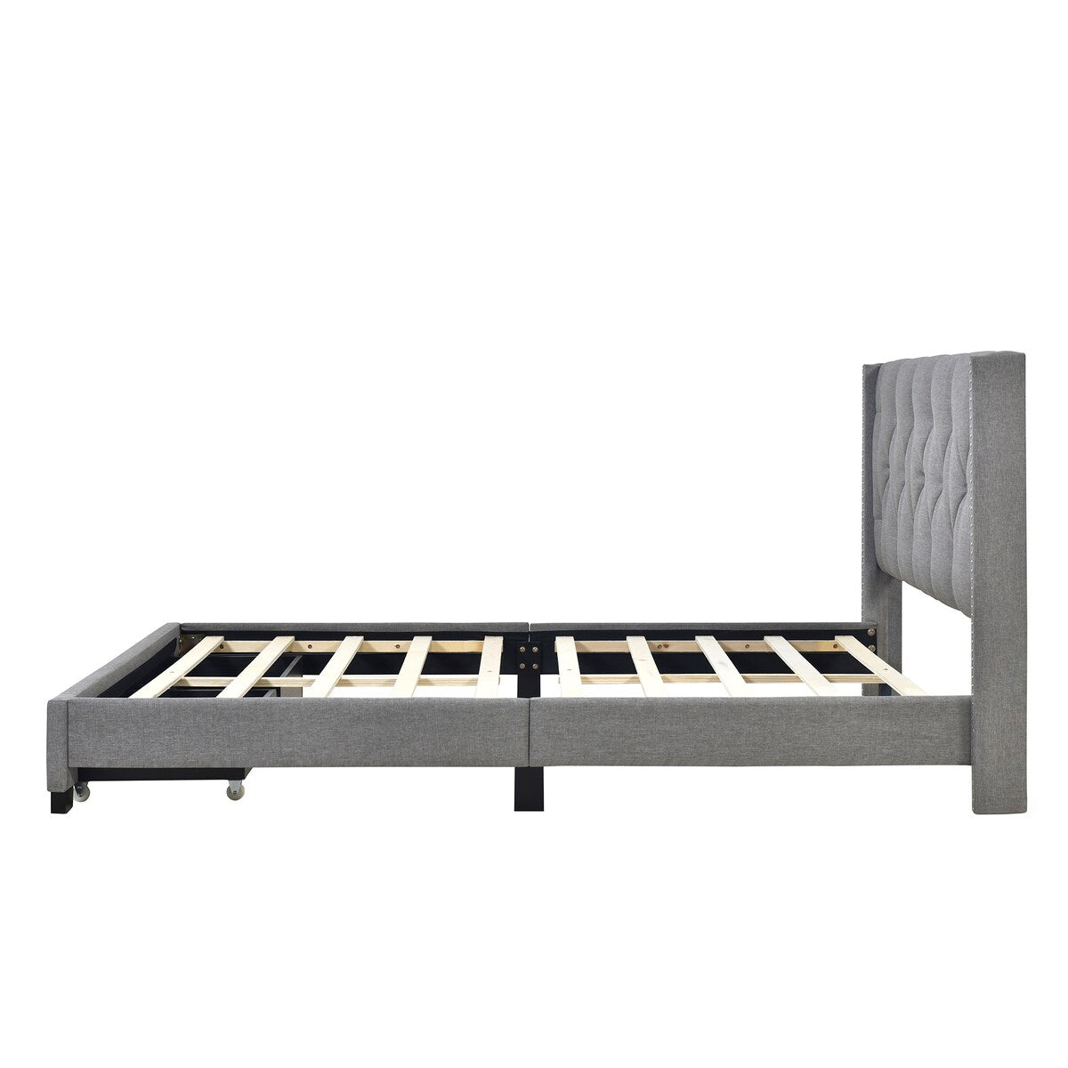 Queen Size Linen Platform Bed Frame with Two Drawers