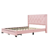 Queen Size Linen Platform Bed Frame with Two Drawers