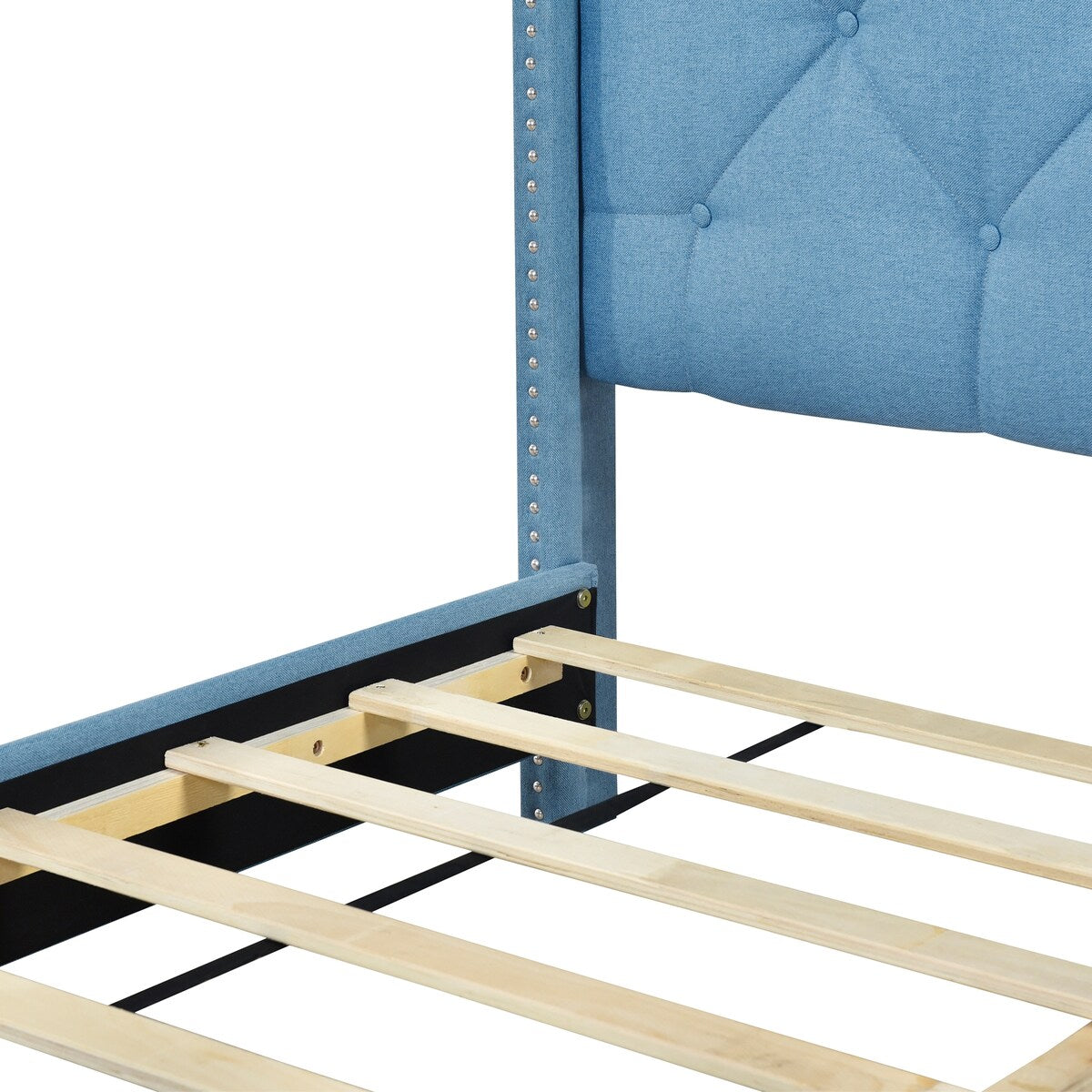 Queen Size Linen Platform Bed Frame with Two Drawers