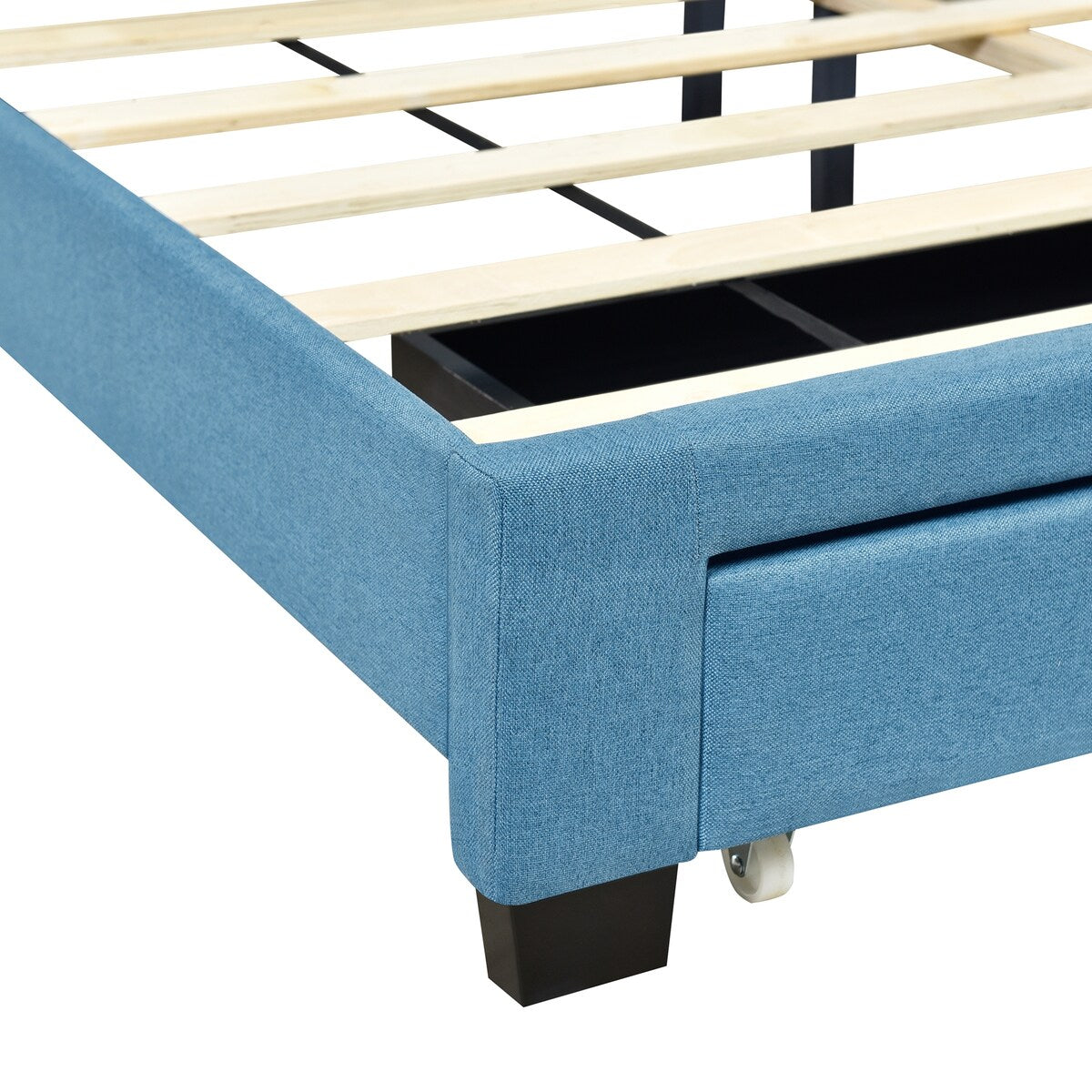 Queen Size Linen Platform Bed Frame with Two Drawers