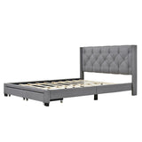 Queen Size Linen Platform Bed Frame with Two Drawers