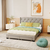Queen Size Linen Platform Bed Frame with Two Drawers