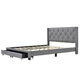 Queen Size Linen Platform Bed Frame with Two Drawers