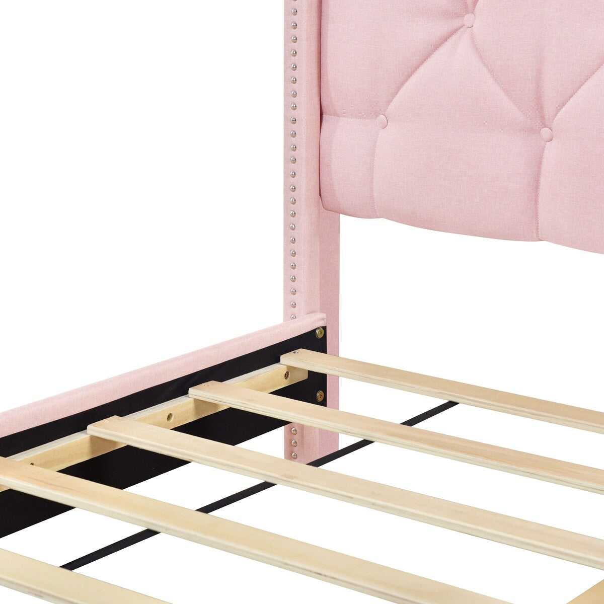 Queen Size Linen Platform Bed Frame with Two Drawers
