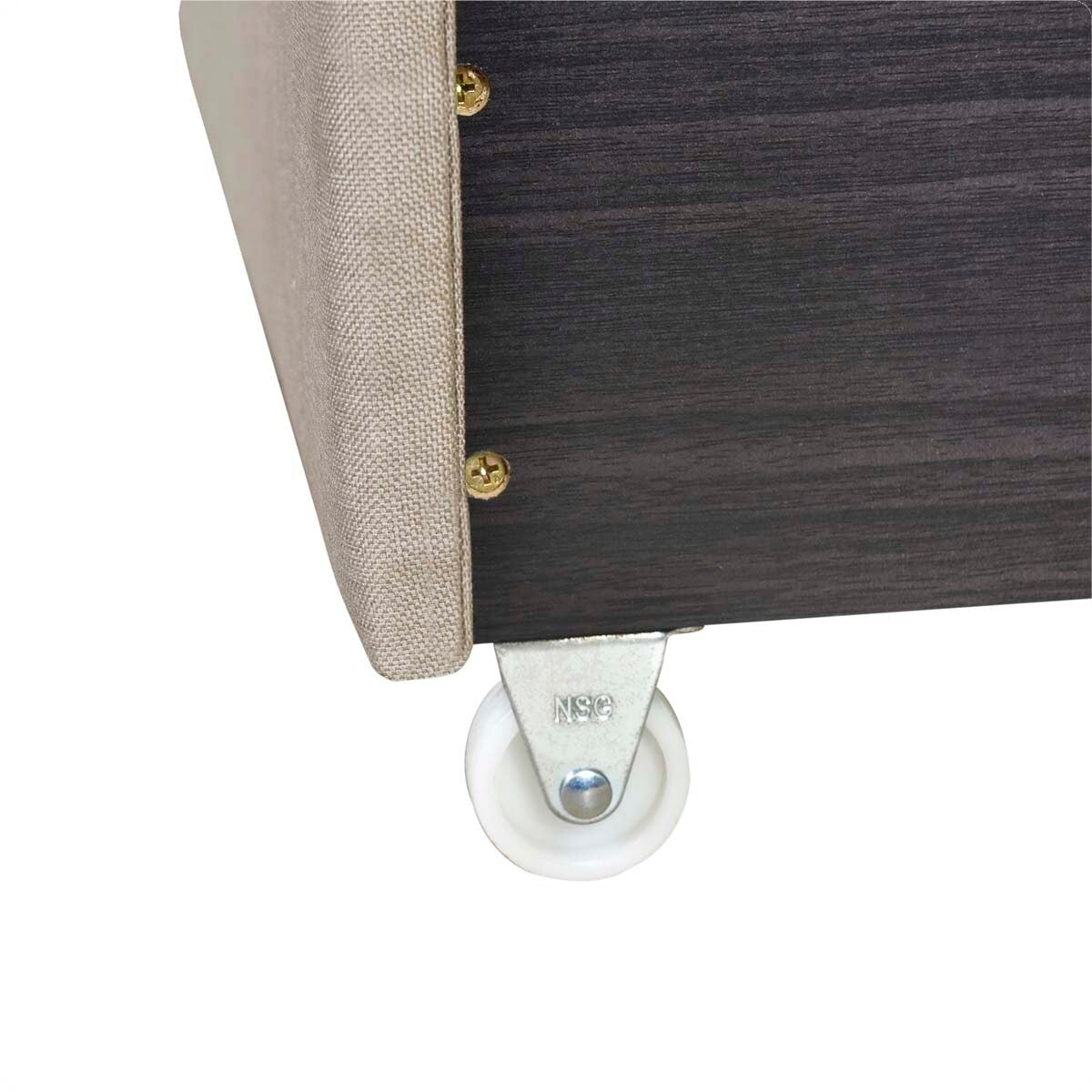 Queen Size Linen Platform Bed Frame with Two Drawers