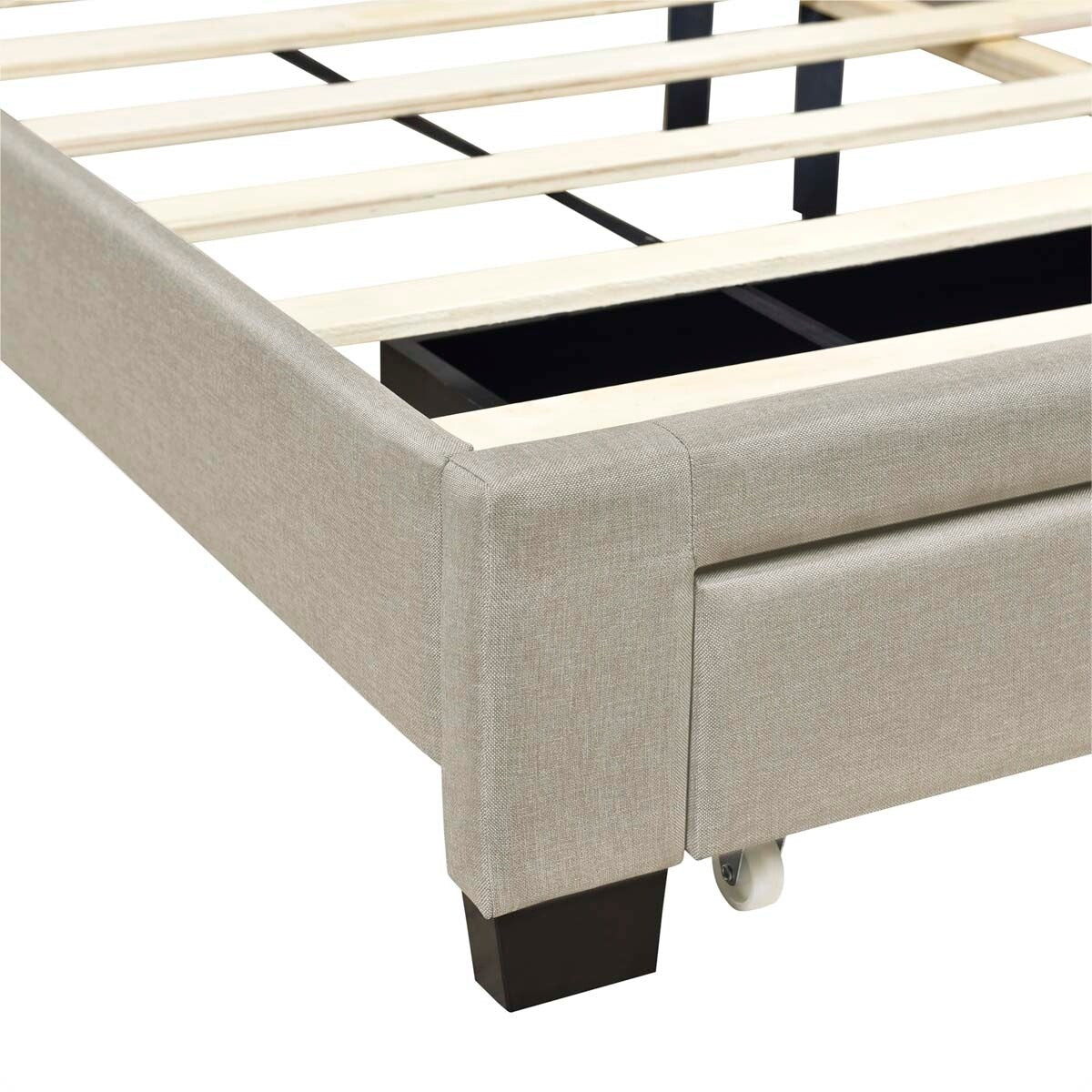 Queen Size Linen Platform Bed Frame with Two Drawers