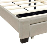 Queen Size Linen Platform Bed Frame with Two Drawers