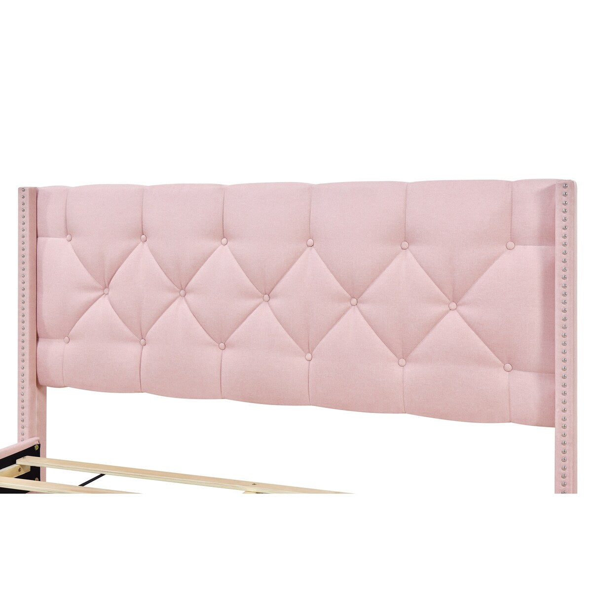Queen Size Linen Platform Bed Frame with Two Drawers