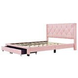 Queen Size Linen Platform Bed Frame with Two Drawers