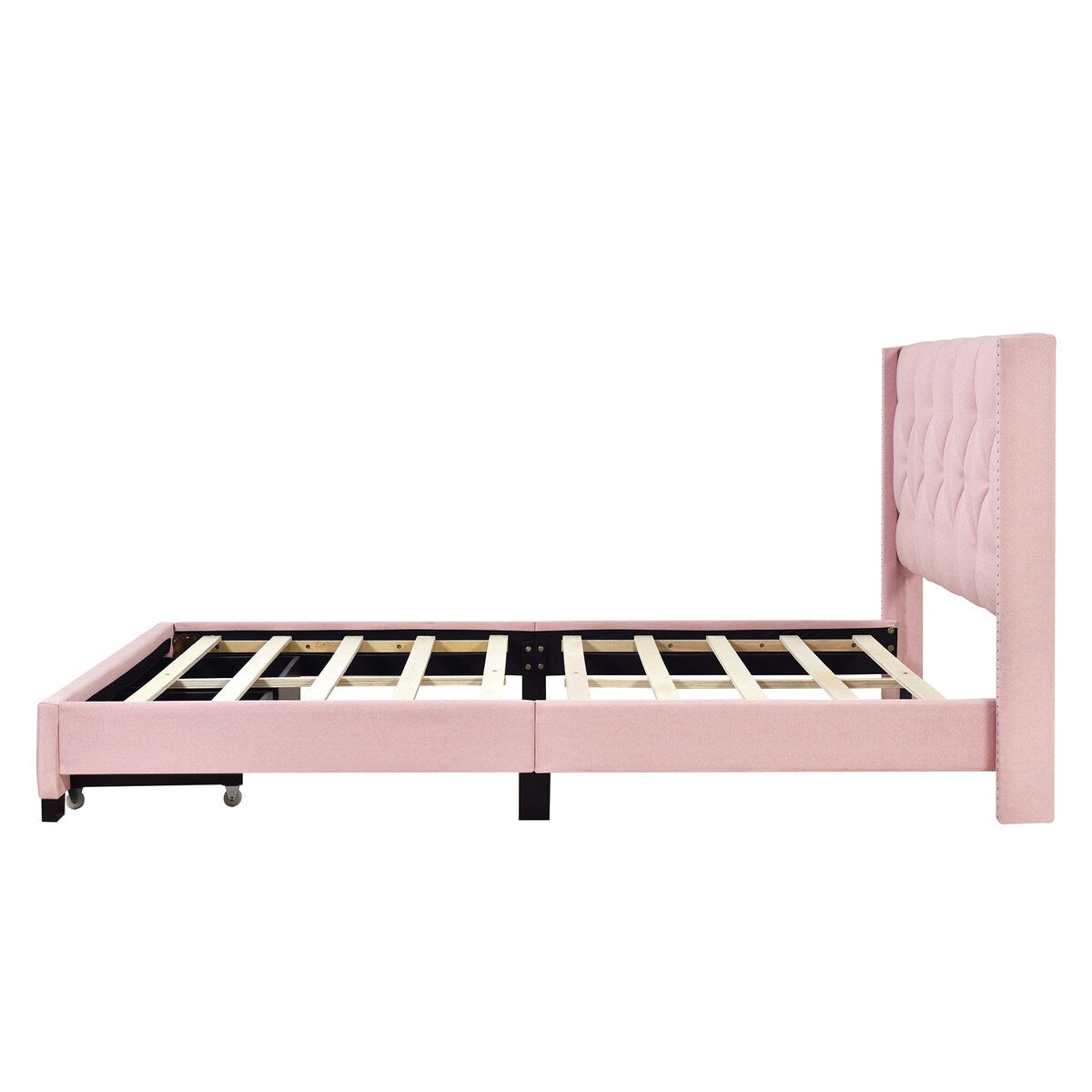 Queen Size Linen Platform Bed Frame with Two Drawers