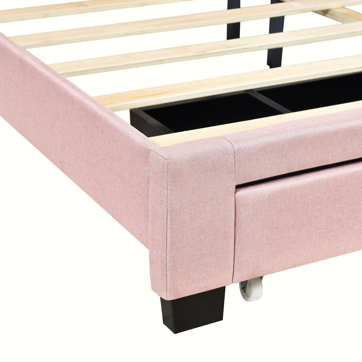 Queen Size Linen Platform Bed Frame with Two Drawers